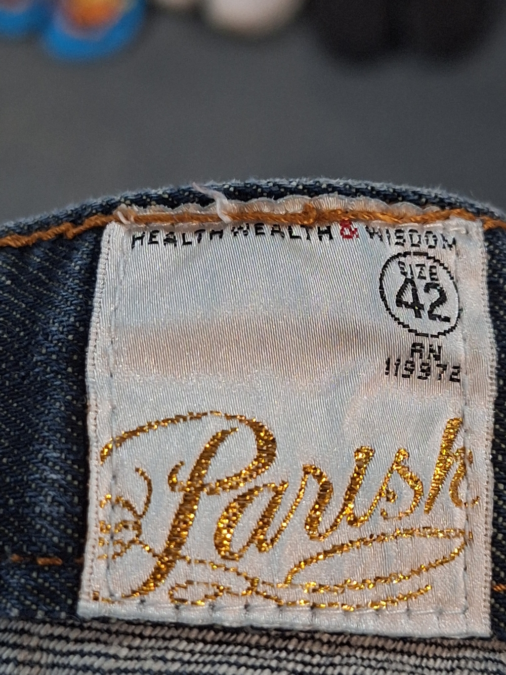 Parish Men's Straight-Leg Denim Jeans in Blue Flap Pocket Leather.Read.see Pocke - Picture 16 of 16